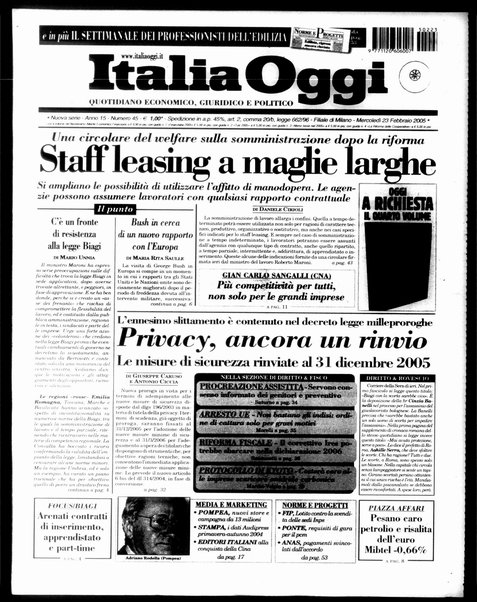 Italia oggi : quotidiano di economia finanza e politica